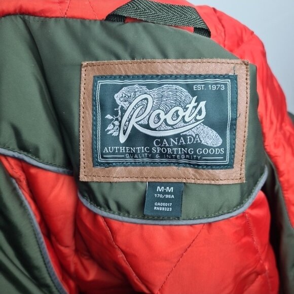 Roots Canada Green Winter Jacket Size M Mens Hooded Outdoor Coat Vintage - Picture 3 of 15